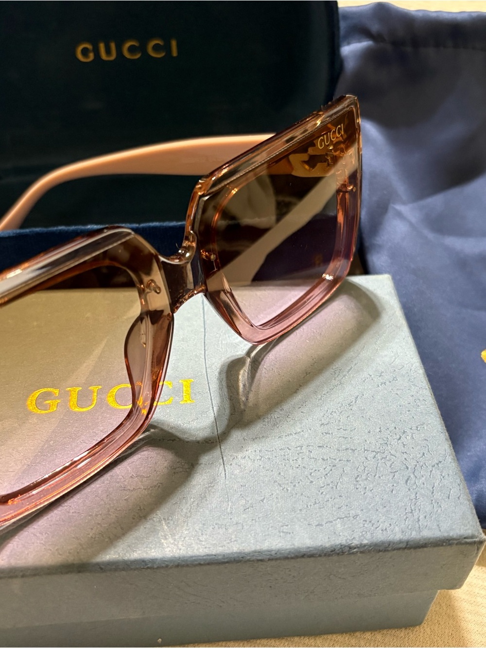 Gucci Translucent Pink Square Sunglasses